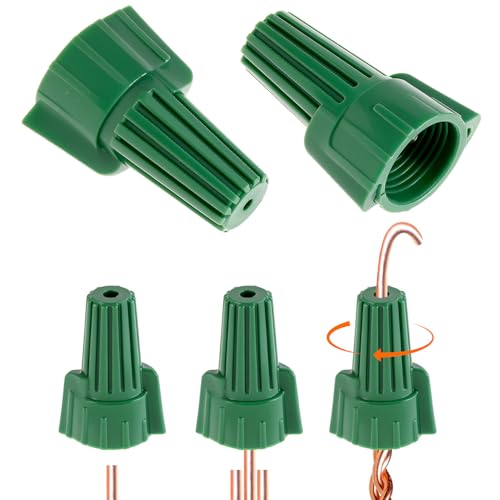 QWORK Ground Wire Connectors, 100 Pcs 14-10 AWG Green Winged Wire Nuts with Hole, Grounding Caps for Residential, Commercial and Industrial Use