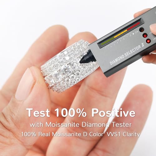 12CT 5 Row Unisex Moissanite Eternity Band Ring for Men D Color VVS1 Clarity Iced Out Wedding band 18k White Gold Plated S925 Sterling Silver Hip Hop Ring 14.5mm Size 52