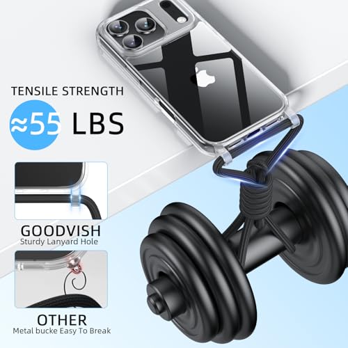 GOODVISH Handykette für iPhone 17 Pro Hülle mit Band, Kameraschutz und Bildschirmschutz, Necklace Handyhülle mit Schnur Schutzhülle für zum Umhängen Transparent Case mit Kordel 6.3", Schwarz 5