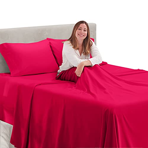 Image of Hearth & Harbor Extra Deep Pocket Bed Sheet Set - 5 Piece Hotel Luxury Sheets Fits Up to 24 inch Thick Mattress - Split King - Hot Pink
