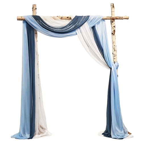 Garvee 2.5x19.5 ft Wedding Arch Draping Fabric, 3 Panels Draping Fabric Arbor Drapery for Party Bridal Ceremony Backdrop Wedding Stage Reception Decorations, Dark, Light Blue & White by Garvee - Used condition - US$9.88