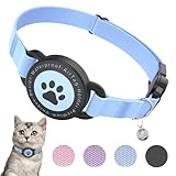 Airtag Cat Collar, Stretchy Kitten Collar with Apple Air Tag Holder, Lightweight and Comfortable, Ultra Elastic GPS Cat Collars for Cats Kittens and Puppies, 8-12.5 Inch, Blue