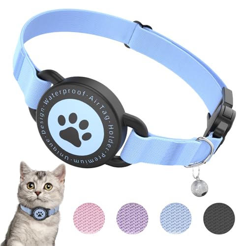 Airtag Cat Collar, Stretchy Kitten Collar with Apple Air Tag Holder, Lightweight and Comfortable, Ultra Elastic GPS Cat Collars for Cats Kittens and Puppies, 8-12.5 Inch, Blue