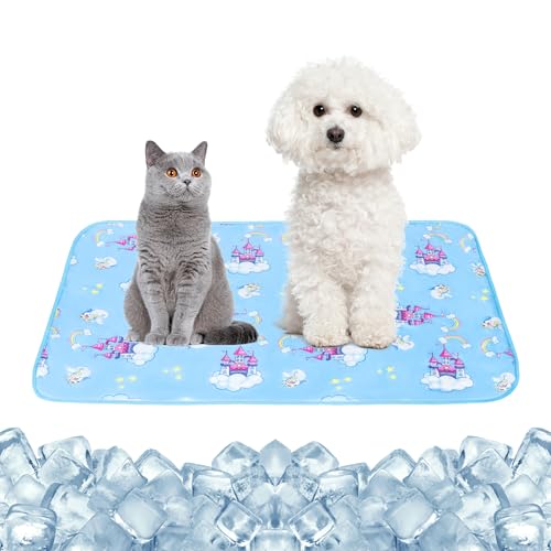 NACOCO Summer Pet Cooling Mat - Cat Dog Cushion Pad Sleeping Cool Castle Comfortable Soft for Pets Kids and Adults (Blue Castle, M)