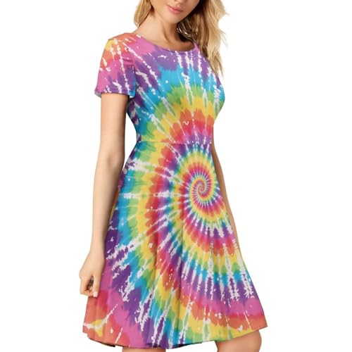 Image of AFPANQZ Womens Casual Summer Lightweight Vintage Dress Short Sleeve Midi Dress Knee-Long Luxury Formal Dress