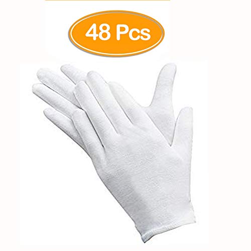 48 Pcs White Gloves, Andston 24 Pairs Soft Cotton Gloves, Coin Jewelry Silver Inspection Gloves, Stretchable Lining Glove, Medium Size #TOP1