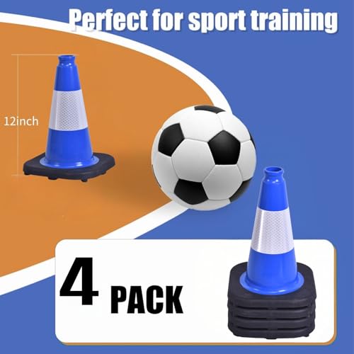 Image of BESEA 4 Pack 18 Inch Blue Traffic Cones with Wide Stable Base