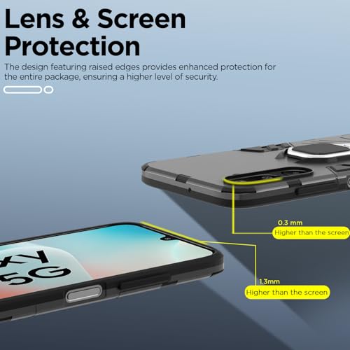Image of Pikkme Back Cover for Samsung Galaxy M16 5G | 360 Protection Case | Ring Holder Stand D5 Tough Armor Bumper Case (Black)