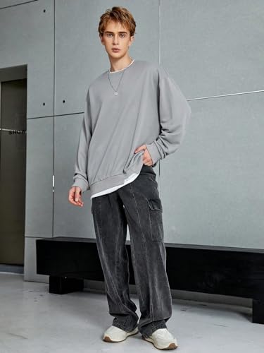 Image of KOTTY Men's Loose Fit Cargo Denim Jeans - Vintage Washed Utility Jeans with Side Pockets