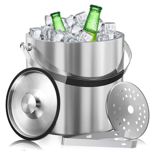 Hengrongshen 2L Eisbehälter, Edelstahl Eiskübel Doppelwandiger, Eiswürfelbehälter mit Deckel und Zange, Eisbehälter für Aufbewahrung von EIS, Eisgetränke und Obst Hengrongshen 2L Eisbehälter, Edelstahl Eiskübel Doppelwandiger, Eiswürfelbehälter mit Deckel und Zange, Eisbehälter für Aufbewahrung von EIS, Eisgetränke und Obst