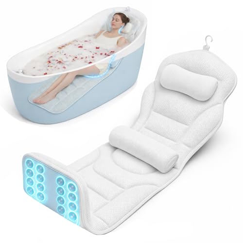 Full Body Bathtub Pillow with Lumbar Support 5D Air Mesh Bathtub Cushion for Soaking Tub 168 Suction Cups Full Bath Pillow for Post-Yoga Spa Deep Relaxation & Romantic Baths