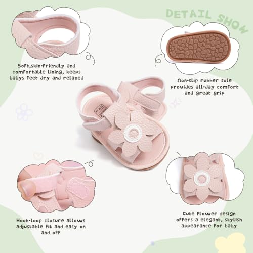 Image of Meckior Baby Toddler Infant Girls PU Leather Soft Open Toe Summer Sandals Flower Princess Flat Shoes