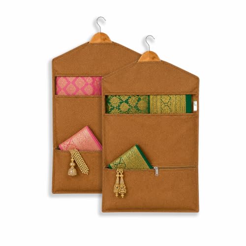 Image of JD FRESH 2 Pack Double Pocket Hanging Saree Bag for Wardrobe /Non Woven Clothes Bags for Storage /Breathable Hanging Saree Covers /Transparent Window Cloth Storage Bag /Stoarge Covers with Zip(Orange)