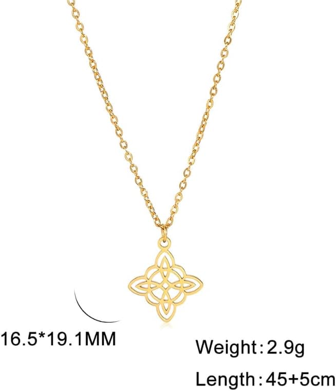 18K Yellow Gold Witch Knot Necklace, Nudo de Bruja, Witchcraft Witch Knot Necklace Women Neck Chains, Cross Pentacle Amulet