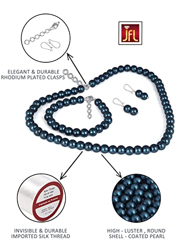 Image of JFL Combo Imitation 6mm Round Pearl Necklace Set Moti Mala Pearl Set With Earrings,Bracelet Handcrafted Jewellery for Less