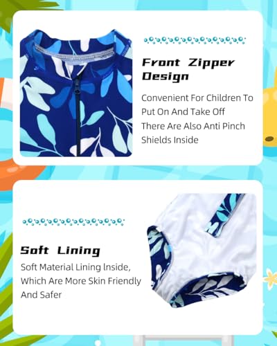 Image of Girls Long Sleeve One Piece Swimsuit Rash Guard Swimwear Zipper Quick Dry Bathing Suits Sun Protection UPF 50+ (Ages 4-12)