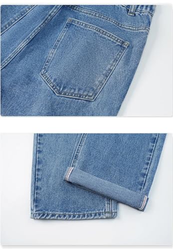 Men's Multi-Pocket Straight Jeans High Elastic Mid-Waist Wide-Leg Pants Blue Casual Loose Jeans4