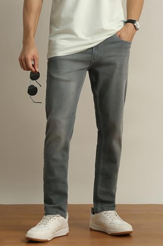 Image of Peter England Men's Slim Tapered Jeans | Denim | Casual Wear | Modern Fit