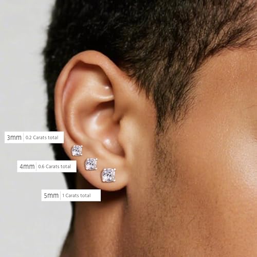 Moissanite Stud Earrings, Rhodium Plated 925 Sterling Silver Earrings Moissanite Jewelry Gifts for Women Men2