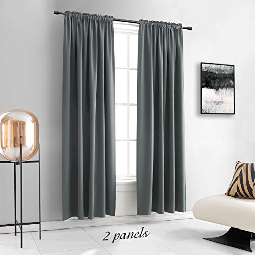 Image of DONREN 2 Panels Blackout Curtain Panels for Bedroom - Room Darkening Thermal Insulated Drapes with Rod Pocket(Medium Grey,42 by 84 Inch)