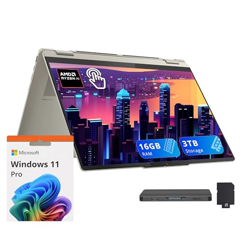 Lenovo Yoga 7 2 en 1 40.6 cm 2K Touchscreen Copilot+ PC portátil, AMD Ryzen AI 5 340, 16GB LPDDR5X, 3TB de almacenamiento (2TB SSD+1TB Docking), teclado retroiluminado, huella dactilar, cámara web FHD