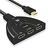 Commutateur HDMI 3 entrées 1 sortie: 3 ports HDMI en entrée et 1 port HDMI en sortie pour divers appareils HDMI.L'accès direct à l'affichage de l'appareil sélectionné est disponible d'une simple pression sur un bouton, ce qui permet de passer facilement d'un appareil de jeu à un appareil de cinéma sans débrancher le câble. (Il ne peut PAS être connecté à 2 téléviseurs ou plus simultanément ou moniteur.)