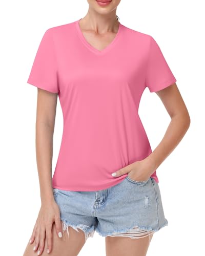 Image of Runhit Womens Workout Tops Short Sleeve UPF 50+ Athletic Sun Shirts Quick Dry V Neck T-Shirt Moisture Wicking Gym Hiking Tee