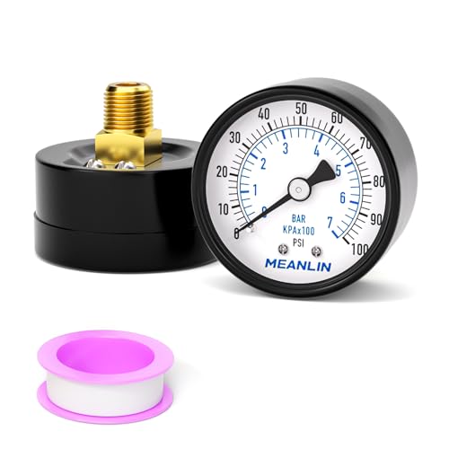 Image of MEANLIN MEASURE 0-100Psi Well Pump Pressure Gauge 1 /4 inch NPT 2 inch FACE DIAL for Well Pump Water Tire Water Pressure Tester Back Mount, with Teflon Tape