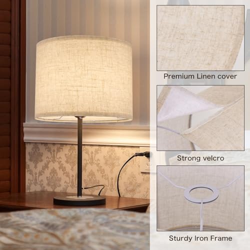 Image of Beige Lamp Shade, Large Drum Lampshade 13''Top X 13'' Bottom X 10'' High, Replacement Lamp Shade Natural Linen Hand Crafted for Table Lamps Floor Lamps Chandelier Lamp, Easy Assembly Required