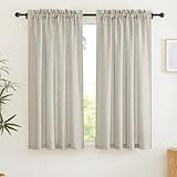 Picture of RYB HOME Linen Textured Semi Sheer Curtains Half Privacy Light Glare Filtering Breezy Airy Window Decor for Bedroom Bathroom Living Room, Angora, W 34 x L 63 inch, 2 Panels