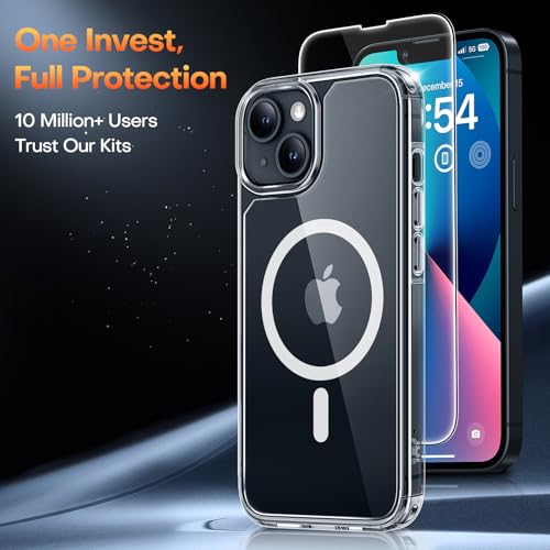 Image of TAURI for iPhone 13 Case, Compatible with MagSafe, Clear | with Screen Protector, Not-Yellowing Military-Grade Protection, Shockproof Slim Magnetic Case for iPhone 13