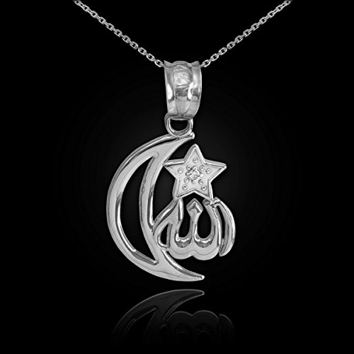 925 Sterling Silver CZ-Accented Islamic Star and Crescent Moon Allah Pendant Necklace2