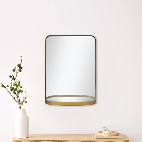 Espejo de pared rectangular tradicional moderno de 18.25 x 23.5 pulgadas, marco de metal dorado, espejo para colgar en la pared, decoración moderna