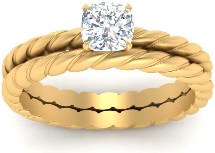 Choose Your Gemstone Rope Style Solitaire Wedding Set Yellow Gold Plated Cushion Shape Wedding Ring Sets Everyday Jewelry Wedding Jewelry Handmade Gifts for Wife US Size 4 to 12