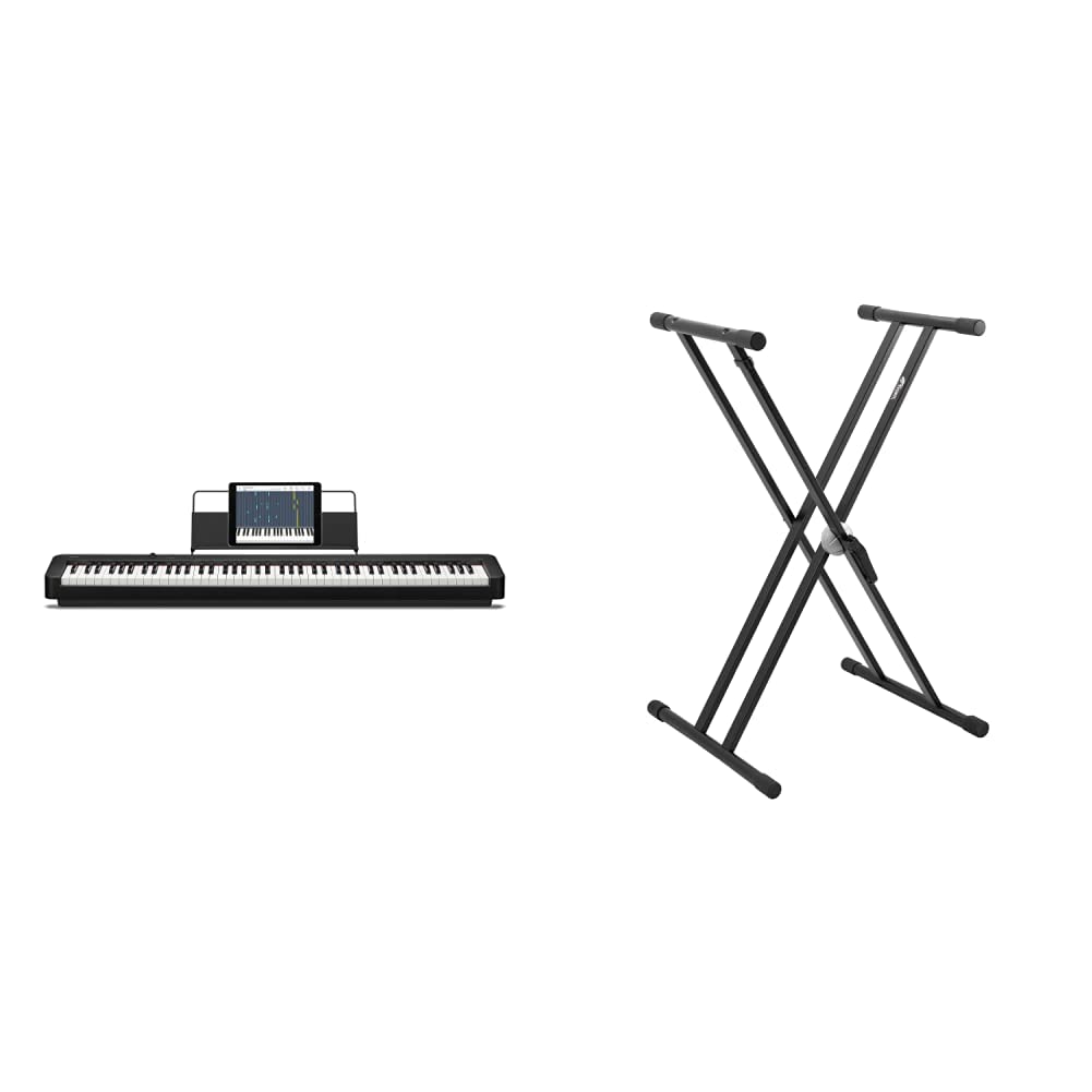 Casio CDP-S110BKC5 Fully Weighted Hammer Action Digital Piano, Nero & TIGER KYS14-BK Supporto per tastiere con doppio telaio a X - colore nero