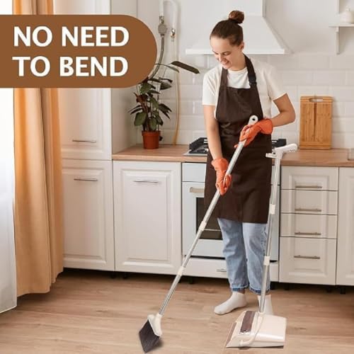 Image of Stand Up Dustpan and Broom Set with Long Handle - Upright Floor Cleaning Broom Combo with Self Cleaning Teeth Design, Heavy Duty Plastic Dustpan for Home, Kitchen, Office and Indoor Use