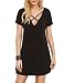 Haola Women's Cross Front Deep V Neck Mini Dress Short Sleeve Casual T-Shirt Dress L Black