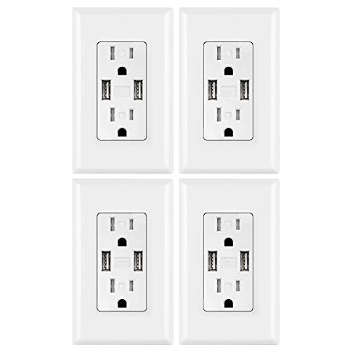 Micmi USB Outlet, Dual High Speed Charger Duplex Receptacle 15 Amp, Smart 4.8A Fast Charging Capability, Tamper Resistant Outlet Wall plate Included UL Listed White C48 (4.8A USB outlet 4pack)