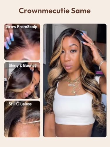 Image of Beauty Forever 7x5 Bye Bye Knots Loose Body Wave Dark Brown Wig with Face-Framing Highlights Bangs Glueless Wigs Human Hair Pre Plucked Pre Cut HD Lace Closure Ready to Go Wig 150% Density 18inch