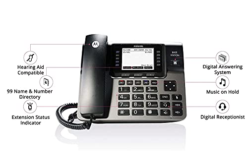 Motorola Ml1002H Dect 6.0 Expandable 1 To 4 Lines Business Phone System With Voicemail, Digital Receptionist Bundle With Blucoil 4 Aaa Batteries, 10' Cat5 Cable, And Usb Conference Speakerphone #TOP3