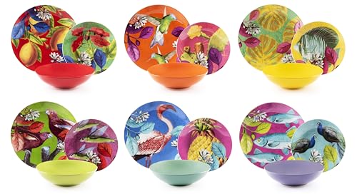 Excelsa Rhapsody Servizio Piatti 18 Pezzi, Porcellana e Stoneware, Decoro Multicolore, 6 Persone (Fondine Multicolor)