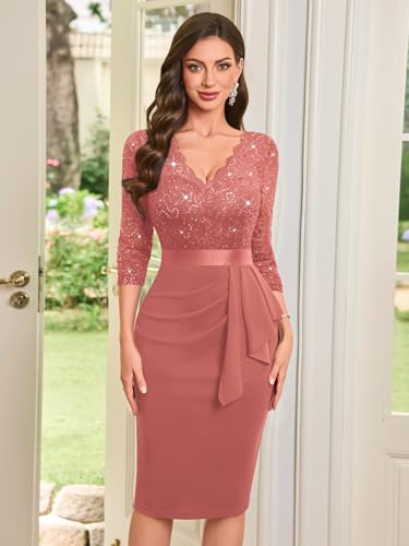 Image of Miusol Women's Retro V Neck Floral Lace Ruffle Style Cocktail Party Dress