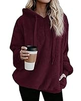 Hormtaer Womens Fleece Hoodie Oversized Jacket Casual Jumper Loose Long Sleeve Coat Winter Sweatshirt Warm Fuzzy Fluffy Zip Tops Pullover with Pockets (Burgundy, 3XL)