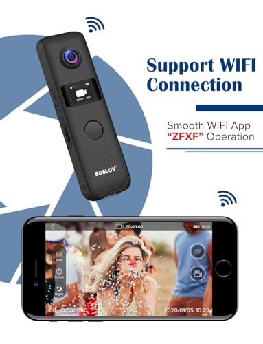 بوبلوف كاميرا جسم واي فاي - تسجيل 1080P HD، شاشة OLED، تشغيل بلمسة واحدة، عمر بطارية 4 ساعات، تصميم مشبك قابل للارتداء (128GB)