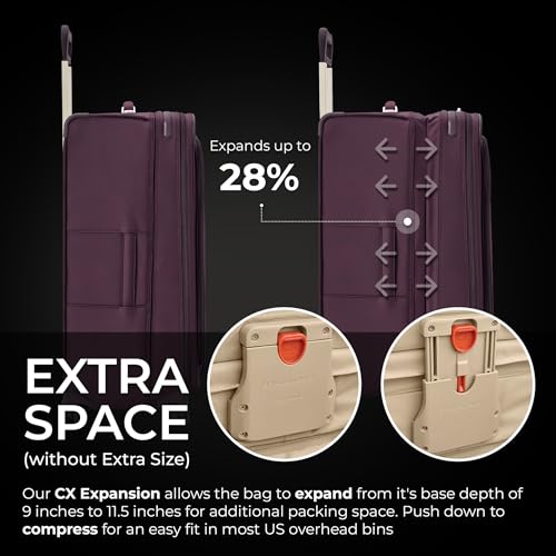Image of Briggs & Riley Essential 22 inch Carry On Expandable Spinner - Luggage for Travel, Suitcases with Wheels, Softside Rolling Bag for Men & Women, Self-Repairing Zipper - Baseline Collection, Plum