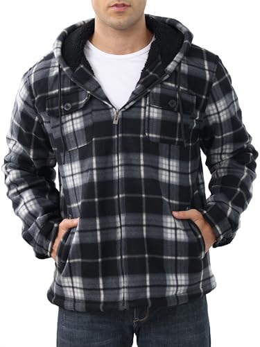 Men's Flannel Shirt Jacket Fleece Sherpa Lined Plaid Jackets Warm
