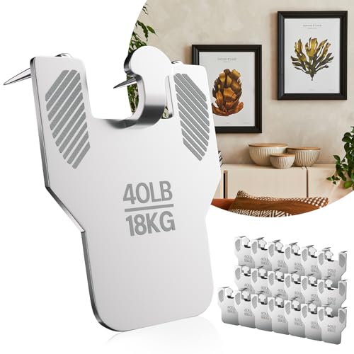 20Pcs Heavy Duty Claw Drywall Picture Hanger: Wall Hooks for Hanging Picture, Photo, Mirror, Poster, Art, Decor - No Damage Tool-Free Nail-Free Holds 40Lbs for Room Office Hardware Kit