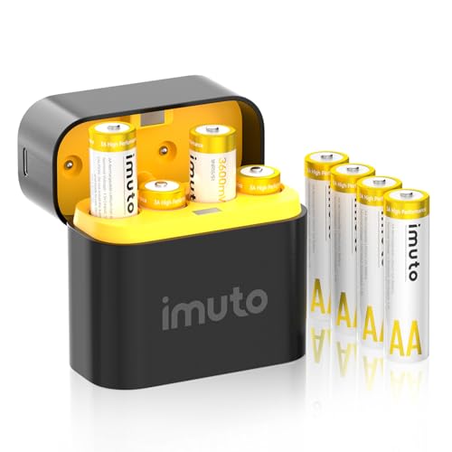 Piles Rechargeables AA Lithium imuto avec Chargeur 3600mWh Lot de 8