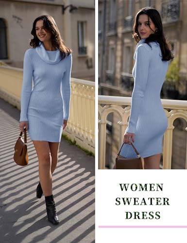 Image of v28 Sweater Dress for Women Ribbed Knit Fitted midi Sexy Fall Winter Bodycon Cowl Neck Dresses