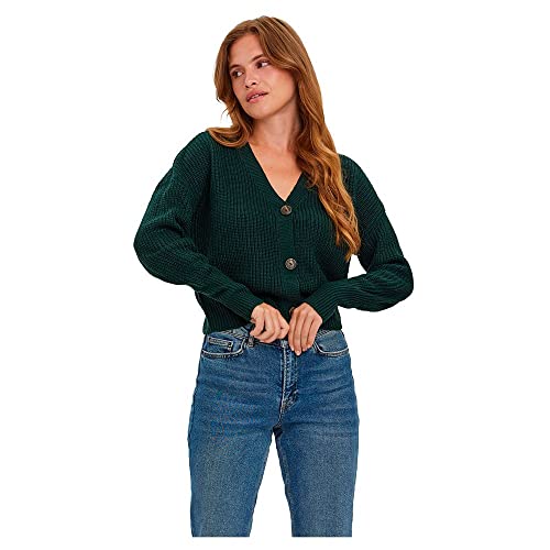 VERO MODA Damen Vmlea Ls V-Neck Cuff Cardigan Noos Strickjacke, Pine Grove, XL EU